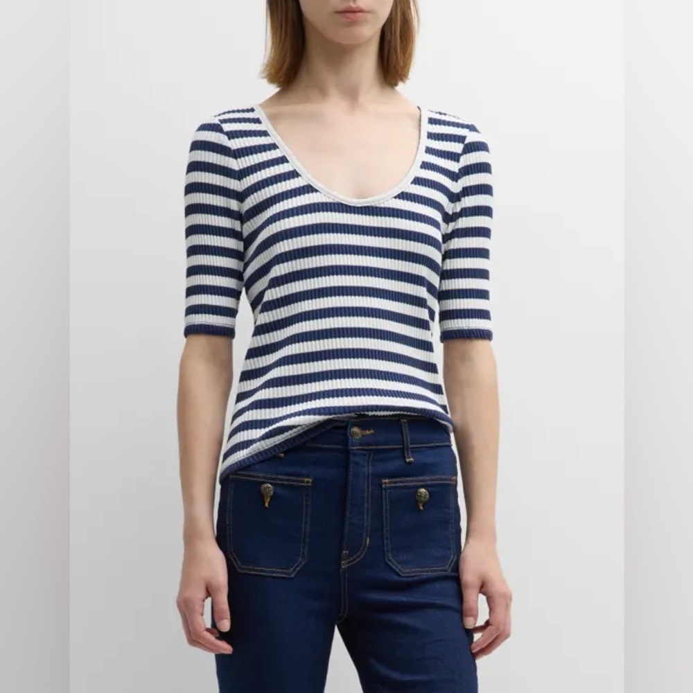 Veronica Beard Striped Navy and White Women's Top